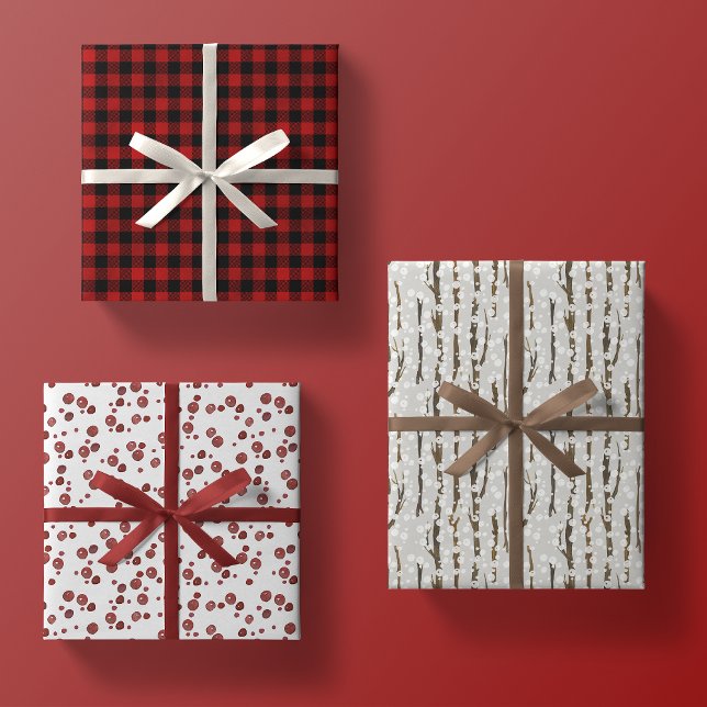 bois rustique noël cadeau emballage papier trio (Créateur téléchargé)