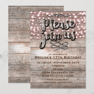 Bois rustique patiné & lumières Invitations élégan