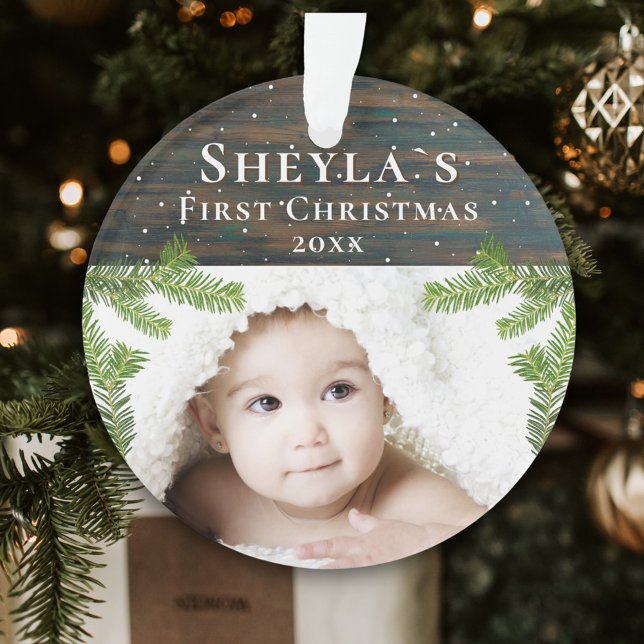 Bois Rustique Premier Noël de Bébé Photo (Créateur téléchargé)