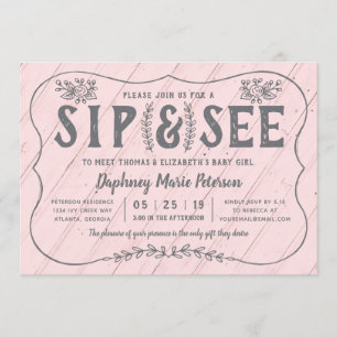 Bois rustique Sip et voir Baby shower Invitation