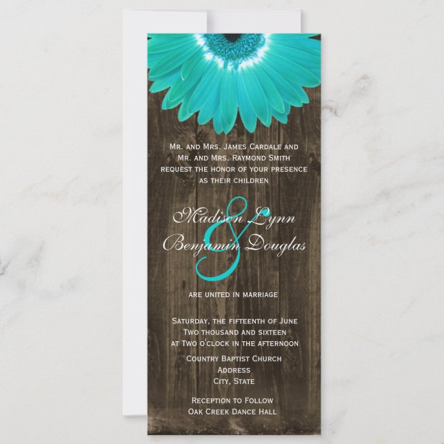 Bois rustique Turquoise Gerber Daisy Invitations d (Devant)