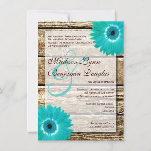 Bois rustique Turquoise Gerber Daisy Invitations d