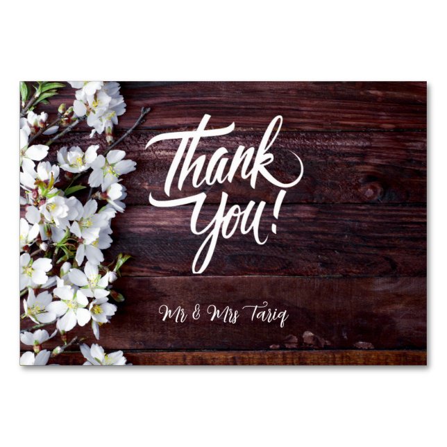 Bois Texture Blanc Floral Mariage Merci Cartes (Devant)