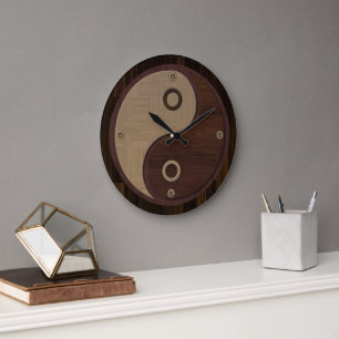 Bois Yin Yang Horloge murale