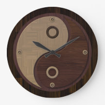 Bois Yin Yang Horloge murale