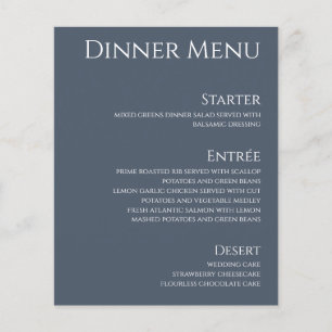 Boisson mariage et dîner Menu-Bleu et Blanc