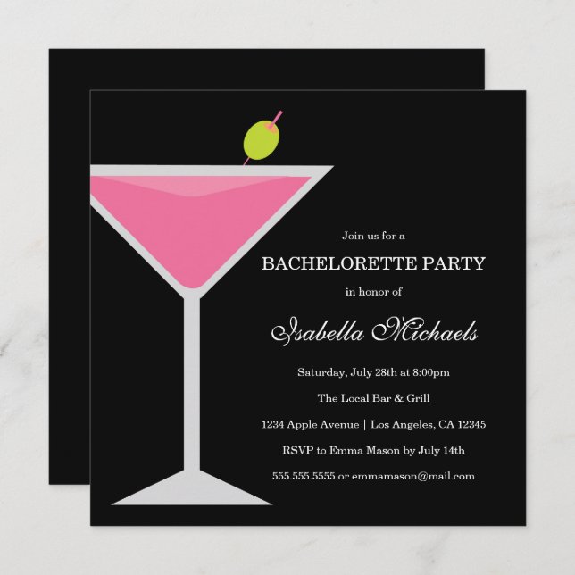 Boisson rose | Bachelorette Party Invitation (Devant / Derrière)