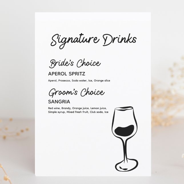 Boissons de signature personnalisables Menu noir e (Elevate your bar with this trendy signature drinks sign, perfect for weddings and special events.)