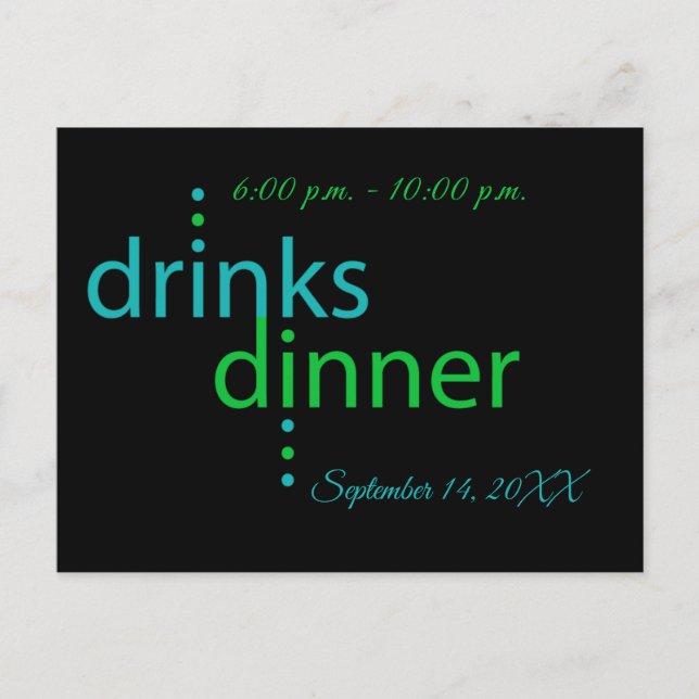 Boissons et Diner Party Invitation Carte postale (Devant)