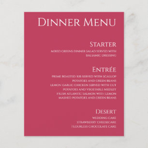 Boissons mariages et Dîner Menu-Viva Magenta-