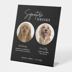 Boissons Signature Chien Panneau Mariage Noir