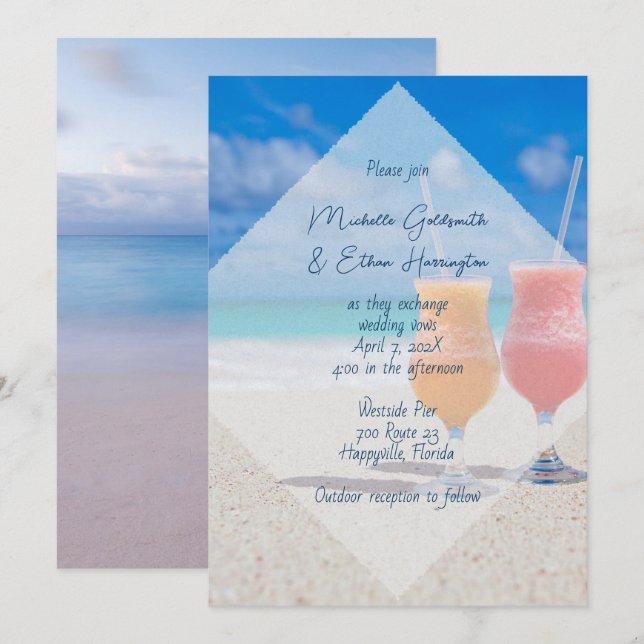 Boissons sur la plage Faire-part de mariage balnéa (Devant / Derrière)