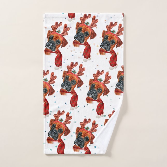 Boîte à chien mignonne avec bois de renne Noël (Serviette à main)