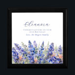 Boîte À Souvenirs 19e anniversaire Juillet Mois de naissance Fleur<br><div class="desc">Elégante aquarelle d'été fleurs de larkspur bleu créent une belle bordure florale au fond de cette boîte cadeau de juillet Fleur de naissance. Les fleurs de larkspur ou de delphinium sont la fleur de naissance de juillet. Une combinaison de polices à la mode lui confère une esthétique moderne. Tout le...</div>