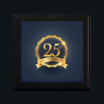 Boîte À Souvenirs 25ème Anniversaire de mariage<br><div class="desc">Emblème d'or de luxe de célébration d'insigne d'ornement de ruban de mariage</div>