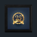 Boîte À Souvenirs 25ème Anniversaire de mariage<br><div class="desc">Emblème d'or de luxe de célébration d'insigne d'ornement de ruban de mariage</div>