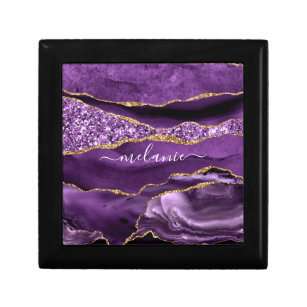 Boîte À Souvenirs Agate Violet Parties scintillant Or Géode Votre No