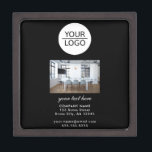 Boîte À Souvenirs Ajouter votre logo Custom Text Company Photo Black<br><div class="desc">Ajoutez votre logo Custom Text Company Photo Black Gift Box. Insérez votre photo,  votre logo et customisez le texte,  le nom de l'entreprise,  l'adresse et les coordonnées. Promotion d'entreprise ou don pour vos clients et partenaires d'affaires.</div>