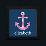 Boîte À Souvenirs Ancre de point rose mignon avec nom personnalisé M<br><div class="desc">Un design tendance et élégant avec des points et des couleurs préppantes plus un espace pour ajouter votre nom ou monogramme.</div>
