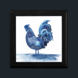 Boîte À Souvenirs Animaux de ferme bleu Cobalt - Coq<br><div class="desc">Cobalt Farm Animals IV par Grace Popp. Présente un coq dans une couleur bleu cobalt profonde avec une variété de conceptions, </div>