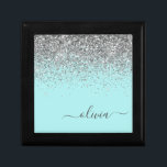 Boîte À Souvenirs Aqua Blue - Turquoise Parties scintillant argent M<br><div class="desc">Aqua Blue - Turquoise et Silver Éperche Parties scintillant Script Monogramme Nom Bijoux Garde-robe. Cela fait le cadeau parfait de remise de diplômes,  anniversaire,  mariage,  douche nuptiale,  anniversaire,  baby shower ou bachelorette pour quelqu'un qui aime le luxe glam et les styles chic.</div>
