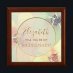 Boîte À Souvenirs Aquarelle Florale Bridesmaid boîte de proposition<br><div class="desc">Simple,  moderne,  élégant,  botanique menthe vert boîte de proposition Bridesmaid avec des fleurs rose pastel.</div>