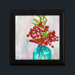 Boîte À Souvenirs Baies d'eau Red Christmas Berries<br><div class="desc">D'une aquarelle originale de l'artiste Sacha Grossel de baies rouges de Noël dans un vase turquoise encore vie art. Couleurs rouges et vertes de Noël cette belle oeuvre colorée et joyeuse fait un beau cadeau pour toute période de l'année.</div>