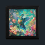 Boîte À Souvenirs Beau colibri entouré de fleurs<br><div class="desc">Si vous aimez les colibris,  vous apprécierez la beauté d'un colibri époustouflant entouré de fleurs tropicales colorées.</div>