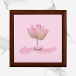 Boîte À Souvenirs Belle Fleur de Lotus Rose<br><div class="desc">Belle fleur de lotus rose accentuée de brosse abstraite. Ajoutez votre nom pour personnaliser.</div>