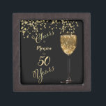 Boîte À Souvenirs Black and Gold 50th Birthday Keepsake<br><div class="desc">Elegant keepsake for a wonderful 50th Birthday Celebration! Black and gold design with a sparkling  champagne wine glass and glittering bubbles. Cheers for 30, 40, 60, even a 90 year milestone birthday, retirement party or other event. ~ To personalize the name and year simply go to the dropdown menu under...</div>
