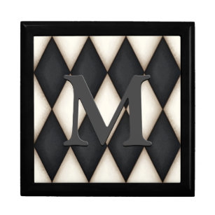 Boîte À Souvenirs Black & White Harlequin Check Elegant 3-D monogram
