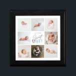 Boîte À Souvenirs bleu doux un beigne 1er anniversaire multi photo<br><div class="desc">mignon beigne bleu premier anniversaire photo collage. Conception de texte de script moderne. Partie d'une collection.</div>