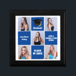 Boîte À Souvenirs Bleu Graduate 5 photo Collage personnalisé Graduat<br><div class="desc">Une boîte cadeau de collage de collage de photo classique personnalisée pour un baccalauréat avec carrés bleus classique pour un baccalauréat avec la classe de 2025. Customisez avec vos portraits, votre nom d'école et votre diplôme pour un grand cadeau personnalisé. Il dispose d'un modèle de 5 photos séparées par des...</div>