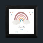 Boîte À Souvenirs Boho Rainbow Watercolor Script Baby shower<br><div class="desc">Créez votre boîte cadeau mignonne avec ce joli et adorable design modèle d'aquarelle arc-en-ciel en bronze,  jaune et bleu,  avec des coeurs d'amour et des nuages. Customisez facilement cette jolie boîte avec votre nom en cliquant sur le bouton "Personnaliser" ci-dessus</div>