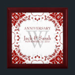 Boîte À Souvenirs Boîte-cadeau de l'anniversaire de la dentelle roug<br><div class="desc">Dentelle fractale unique et élégante borde de magnifiques couleurs rouges et blanches - Exquise et élégante coutume de mariage, Anniversaire ou fiançailles présent. Personnalisez-vous avec les noms, la date d'anniversaire et le monogramme ou les numéros - fait en une magnifique boîte cadeau en bois pour garder des bijoux, des babioles...</div>