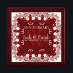 Boîte À Souvenirs Boîte-cadeau de l'anniversaire de la dentelle roug<br><div class="desc">Dentelle fractale unique et élégante borde de magnifiques couleurs rouges et blanches - Exquise et élégante coutume de mariage, Anniversaire ou fiançailles présent. Personnalisez-vous avec les noms, la date d'anniversaire et le monogramme ou les numéros - fait en une magnifique boîte cadeau en bois pour garder des bijoux, des babioles...</div>