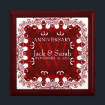 Boîte À Souvenirs Boîte-cadeau de l'anniversaire de la dentelle roug<br><div class="desc">Dentelle fractale unique et élégante borde de magnifiques couleurs rouges et blanches - Exquise et élégante coutume de mariage, Anniversaire ou fiançailles présent. Personnalisez-vous avec les noms, la date d'anniversaire et le monogramme ou les numéros - fait en une magnifique boîte cadeau en bois pour garder des bijoux, des babioles...</div>