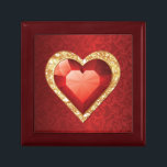 Boîte À Souvenirs Boîte-cadeau rouge d'effet de pierre gemme de<br><div class="desc">Effet rouge de pierre gemme de coeur sur l'arrière - plan rouge de damassé. Belle boîte à bijoux de cadeau pour votre aimée.</div>