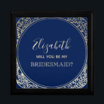 Boîte À Souvenirs Boîte de proposition de la Marine Blue Bridesmaid<br><div class="desc">Simple,  moderne,  élégant,  bleu marine boîte de proposition Bridesmaid avec cadre art-déco en faux or floral.</div>