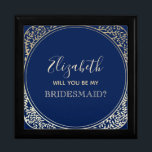 Boîte À Souvenirs Boîte de proposition de la Marine Blue Bridesmaid<br><div class="desc">Simple,  moderne,  élégant,  bleu marine boîte de proposition Bridesmaid avec cadre art-déco en faux or floral.</div>