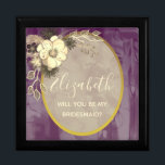Boîte À Souvenirs Boite de proposition Russe Purple Bridesmaid<br><div class="desc">Boite de proposition Bridesmaid rustique,  moderne,  élégant,  floral faux or et violet avec fleurs d'aquarelle. Un choix parfait pour les mariages romantiques contemporains d'automne ou d'hiver !</div>
