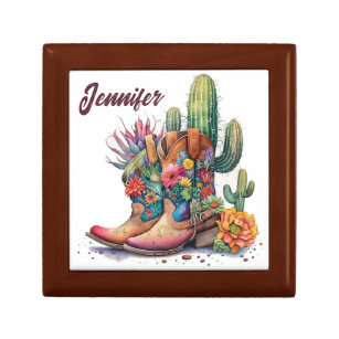 Boîte À Souvenirs Bottes et cactus de cowgirl colorées