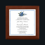 Boîte À Souvenirs Catholique Blue Floral Wedding Invitations Cross<br><div class="desc">Doté d'une belle faire-part de mariage pour la mariée et la chambre avec des fleurs bleues et un crucifix en or et des anneaux mariages.</div>