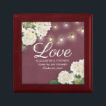 Boîte À Souvenirs Chaîne wedding shower Hydrangea Lumière Rouge Bour<br><div class="desc">Modèles de boîte cadeau moderne Mariage - Elégant blanc belle aquarelle Hydrangea Fleurs et String Lights sur Arrière - plan rouge Bourgogne. Un design parfait pour votre grand jour. Tous les styles de texte,  couleurs,  tailles peuvent être modifiés selon vos besoins !</div>
