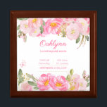 Boîte À Souvenirs Chiffres de naissance de la petite fille Pink Gold<br><div class="desc">Jolie petite boîte de garde pour la garderie d'une petite fille. Le joli design floral présente des fleurs d'aquarelle dans les tons rose, or et vert. Le modèle est conçu pour vous permettre d'ajouter le nom et les statistiques de naissance du bébé, y compris l'heure et la date de naissance,...</div>