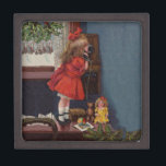 Boîte À Souvenirs Christmas Little Girl Téléphone Antique<br><div class="desc">Cette belle image provient d'une ancienne carte de Noël,  montrant une petite fille qui fait son appel téléphonique de Noël. Vintage et ancien.</div>