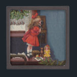 Boîte À Souvenirs Christmas Little Girl Téléphone Antique<br><div class="desc">Cette belle image provient d'une ancienne carte de Noël,  montrant une petite fille qui fait son appel téléphonique de Noël. Vintage et ancien.</div>