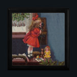 Boîte À Souvenirs Christmas Little Girl Téléphone Antique<br><div class="desc">Cette belle image provient d'une ancienne carte de Noël,  montrant une petite fille qui fait son appel téléphonique de Noël. Vintage et ancien.</div>