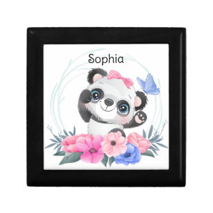 Boîte À Souvenirs Cute Baby Panda Flower Wreath Nom personnalisé