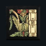Boîte À Souvenirs Design floral ornemental aux frontières noires<br><div class="desc">Une peinture ornementale au design floral attrayant entourée de frises noires. Les couleurs vert et rouge saute de l'impression grâce à l'arrière - plan noir. Quel effet cela aurait-il sur votre mur ? Achetez-le et découvrez !</div>